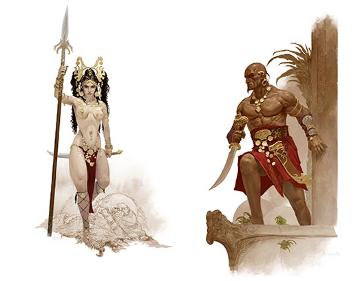 Ilustraciones de Belit y Shevatas para el juego de Conan