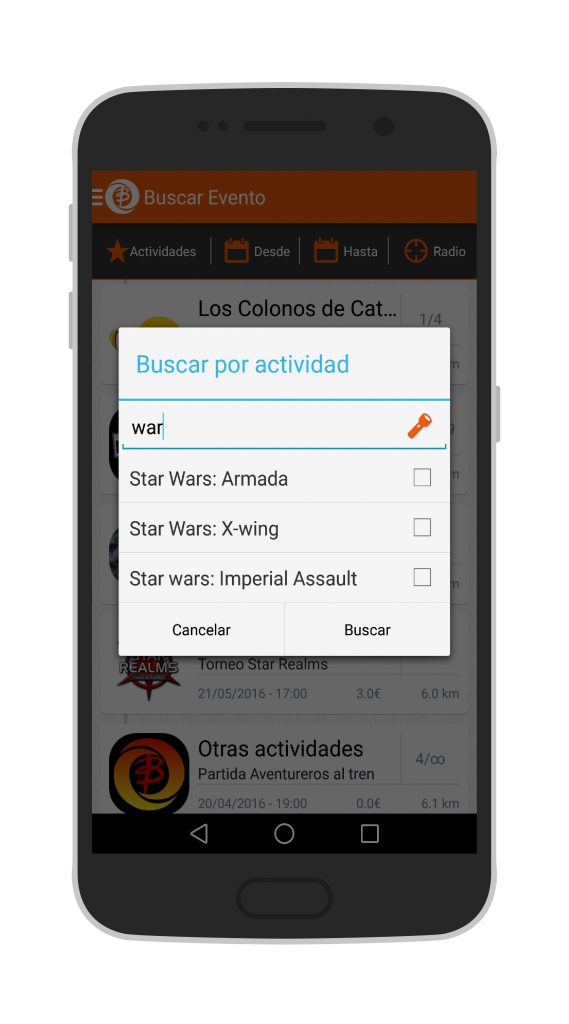Interfaz de Busca Player para Android