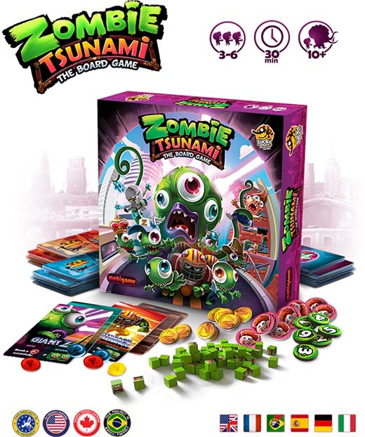 Componentes del juego de mesa zombie tsunami