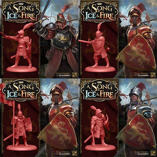 Render de las miniaturas de las tropas de la casa lannister para Canción de Hielo y Fuego el juego de miniaturas